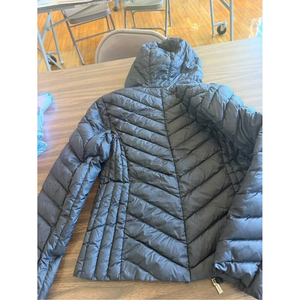 Michael Kors Black Puffer Jacket with Gold Logo Medallion